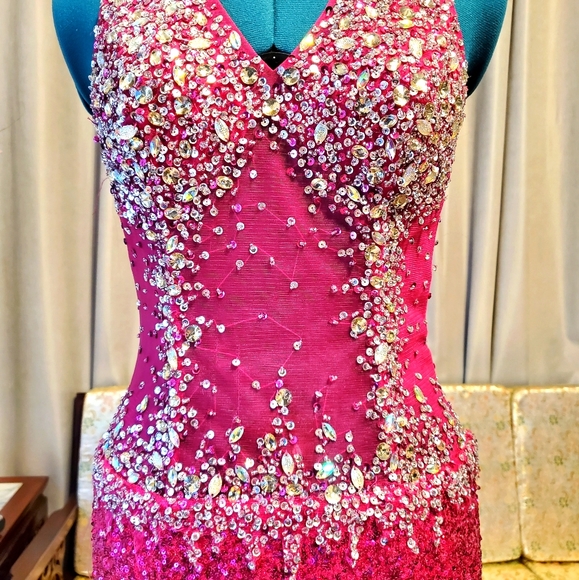 fuschia pink evening dress